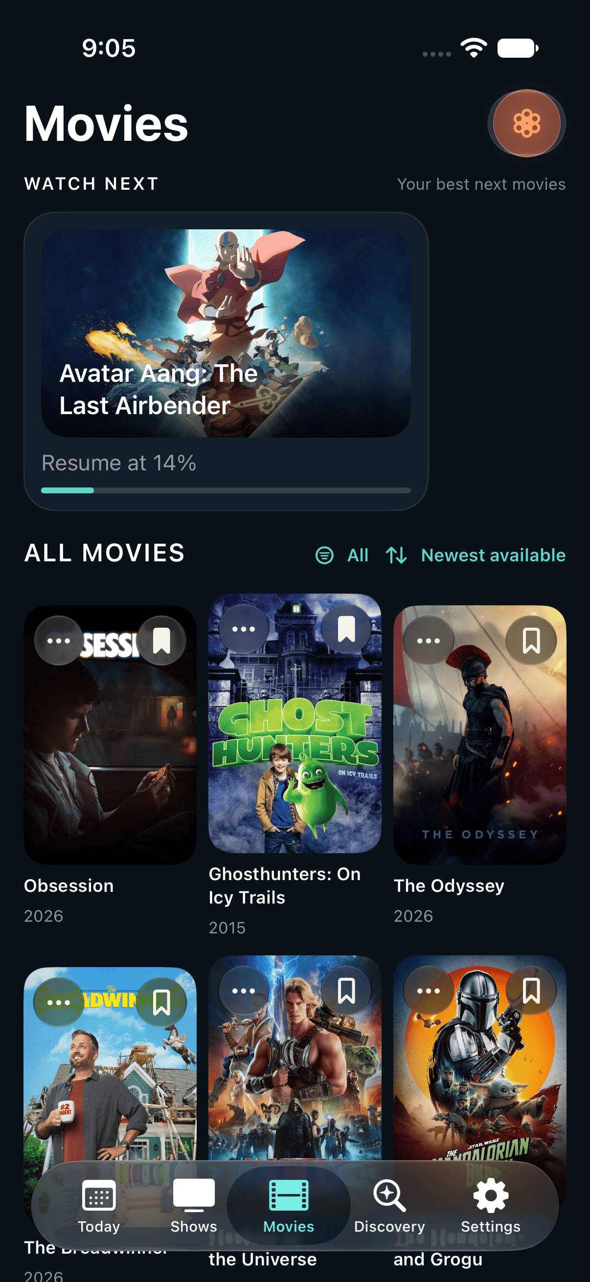 Current retained-data ShowNext Movies library with Newest Available ordering and genuine poster art